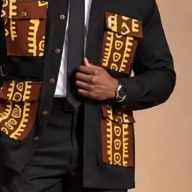 Panneaux de pagne ocre sur veste noire