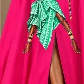 Figure peinte sur robe fuchsia