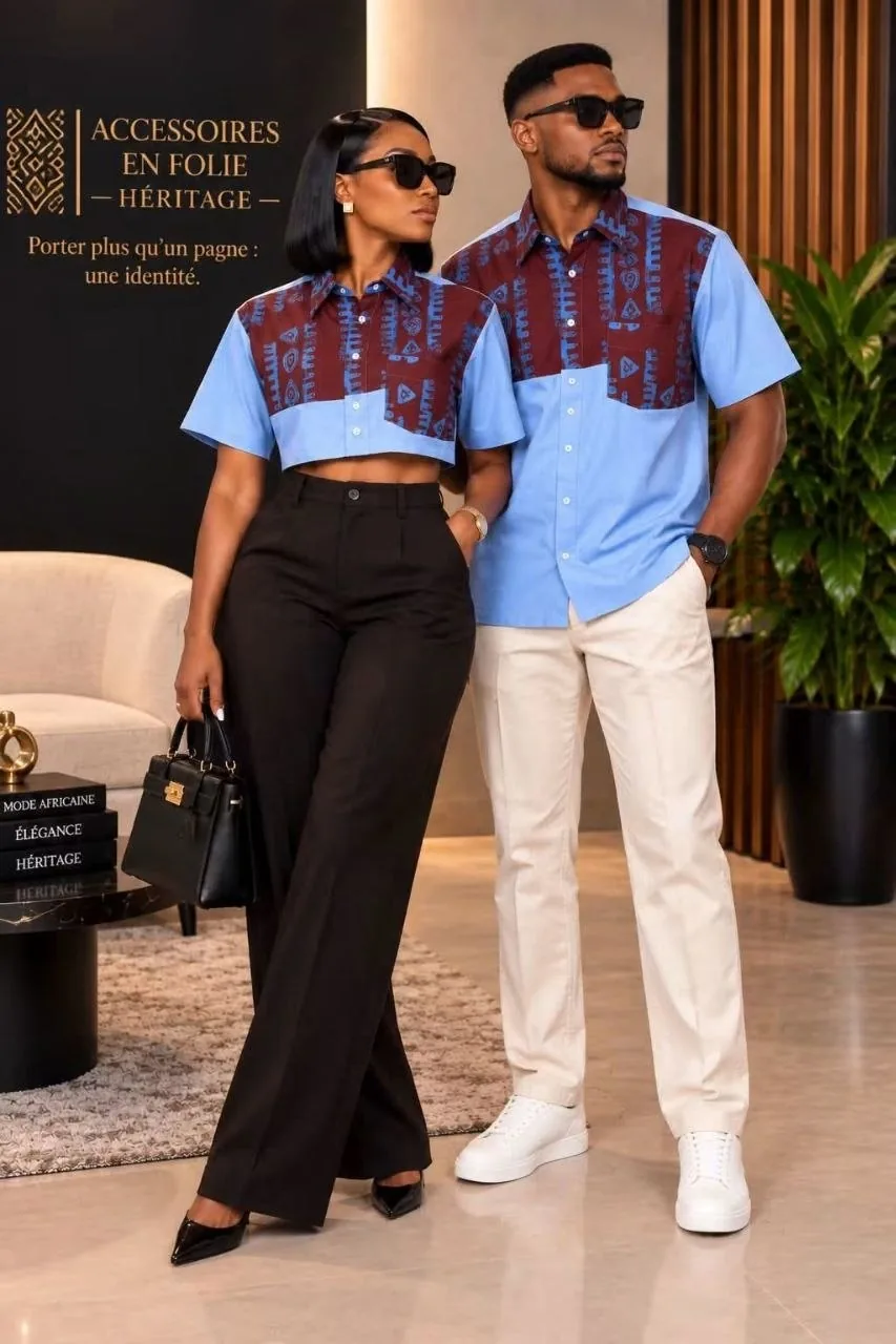 Duo : crop top et chemise assortis, pagne bordeaux